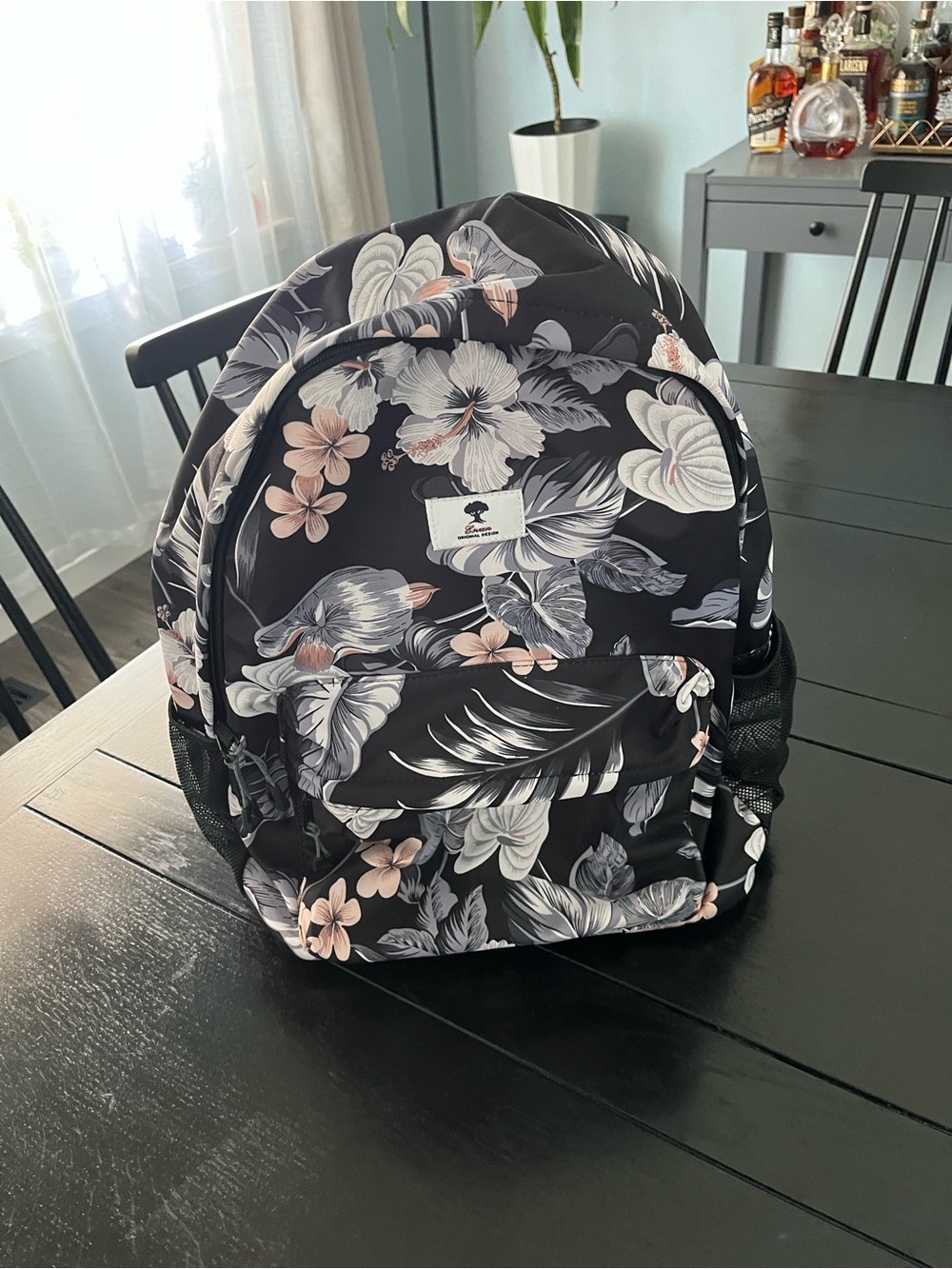 Women’s Black Backpack with Blush Floral Print